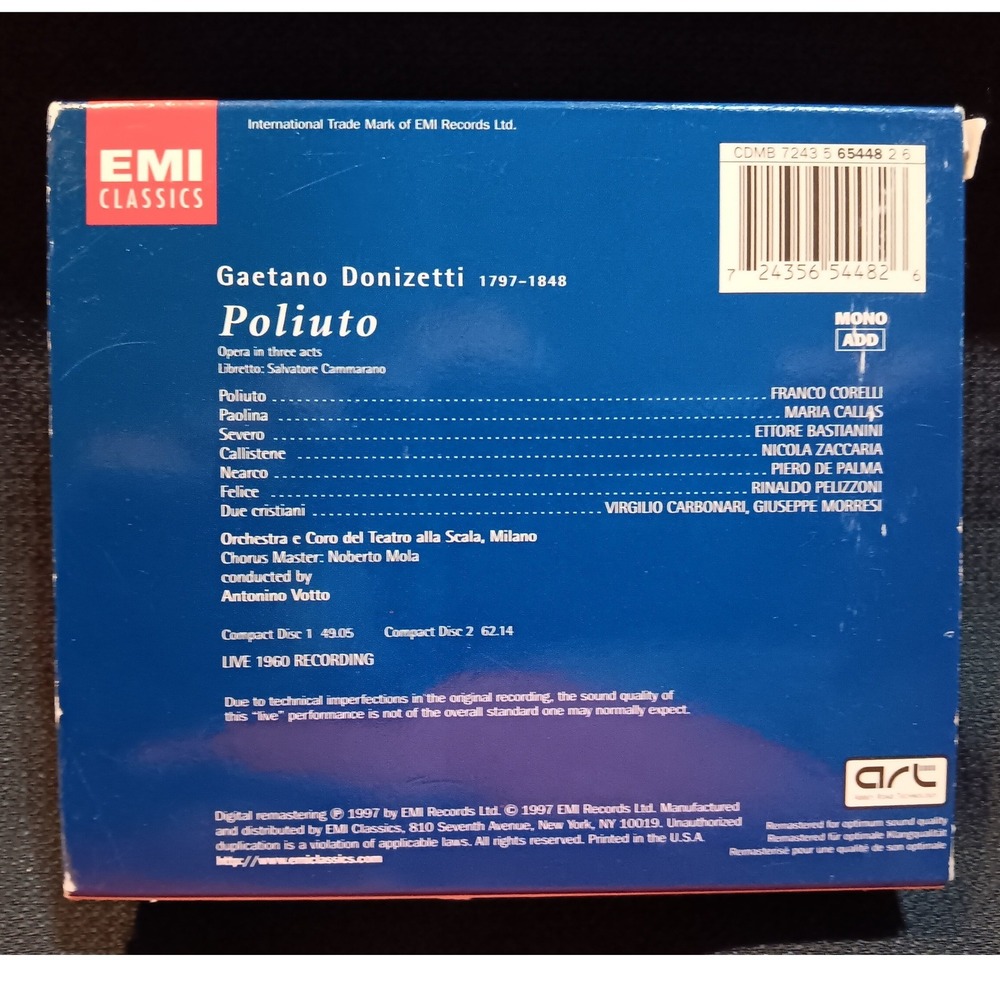 Maria Callas Donizetti Poliuto 2 CD Set 1997 EMI Franco Corelli Antonino Votto - Picture 2 of 8